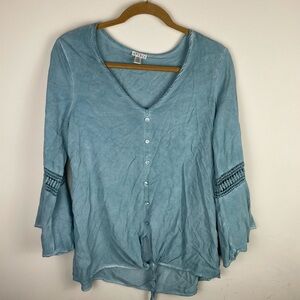 SPENSE Light Blue Bell Sleeve Button Up Shirt